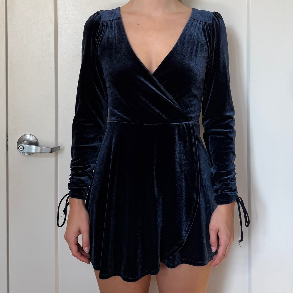 Urban Outfitters Velvet Navy Blue Romper